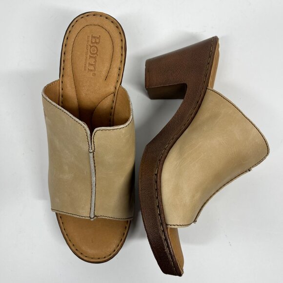 NWOT Born Comfort Sole Tan Leather Mule Block Heel Sz.10 - Picture 3 of 8